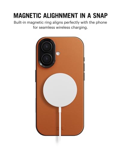 Image of DailyObjects Leatherite Case for iPhone 16 Compatible with Mag-Safe Wireless Charging | Tan-Grey Hybrid Magnetic Back Cover