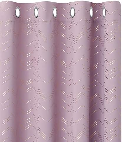 Amazon Brand - Umi Foil Printed Golden Line Blackout Curtains 46 x 54 Inch Light Pink 2 Panels Thermal Insulated Window Eyelet Curtains Bedroom Curtains for Girl