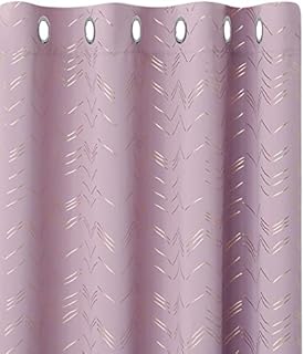Amazon Brand - Umi Foil Printed Golden Line Blackout Curtains 46 x 54 Inch Light Pink 2 Panels Thermal Insulated Window Eyelet Curtains Bedroom Curtains for Girl