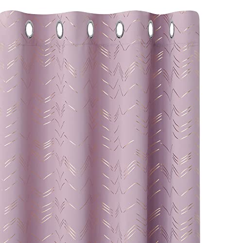 Amazon Brand - Umi Lot de 2 Rideaux Occultants Isolants Thermiques Rideau Salon Moderne a Oeillet avec Motif Dore Rose Clair 140x175cm