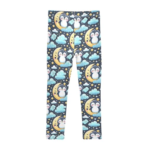 Cute Penguin on Moon and Star Girls Leggings Kids Yoga Pants Athletic Tights Pants 4-10 Years2