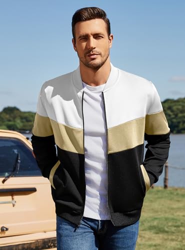 Image of Men's Lightweight Varsity Jacket Casual Bomber Jacket Stylish Color Block Coat