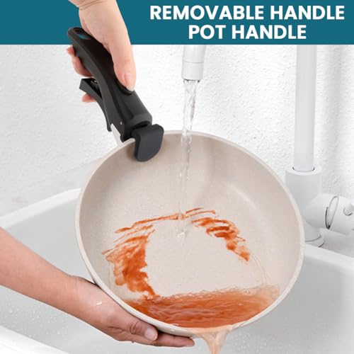 Removable Pot Handle, Cream White Detachable Pan Handles with 2 PCS Silicone Oven Mitts Heat Resistant, Universal Pan Replacement Handles for Pots and Pans (Black)
