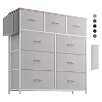 PURFINO Fabric Chest of Drawers - Canvas Storage Unit with 9 Drawers, Label Cards, Side Pocket & Hook for Living Room, Hallway, Bedroom