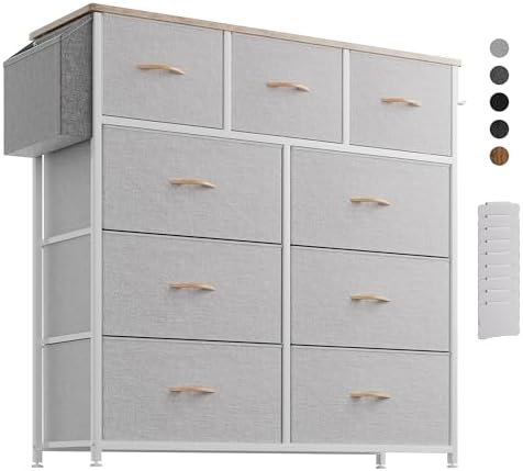 Commode en Tissu – Meuble de Rangement en Toile, 9 Grands Tiroirs...