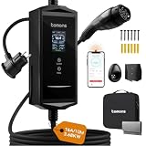 tomons Wallbox Type 2 Schuko 3,68 kW con App, 10m 6–16A, Display LCD 2,4", Ricarica Ritardata, IP65, Portatile/Montaggio a Parete, Compatibile con Tesla Model 3/Y, Volkswagen ID. & VE IEC 62196-2