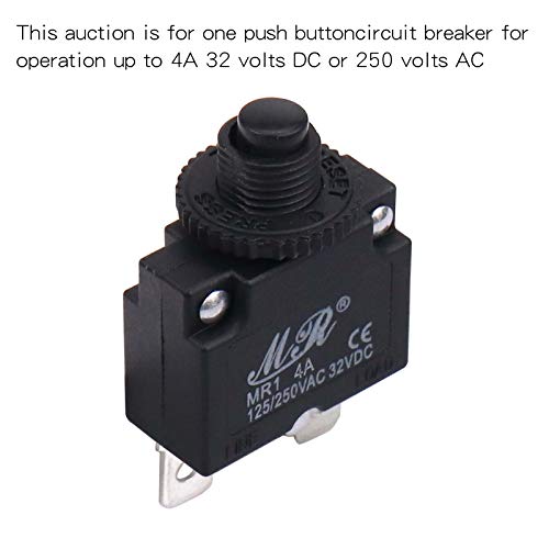 Rkurck 125/250V Ac 32V Dc Push Button Circuit Breaker 4 Amps, Thermal Overload Protector Switch, Manual Reset Thermal Circuit Breaker 4A #TOP4