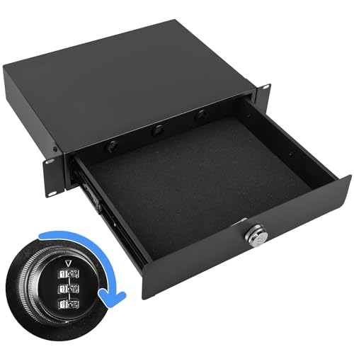 Eastrexon 2U Rack Mount Drawer Server Rack Drawer w/Combination Lock & Foam Pad Powder Coated Locking Rack Drawer for 19 Inch Network Equipment/Server/DJ/AV Racks Cabinets and Enclosures