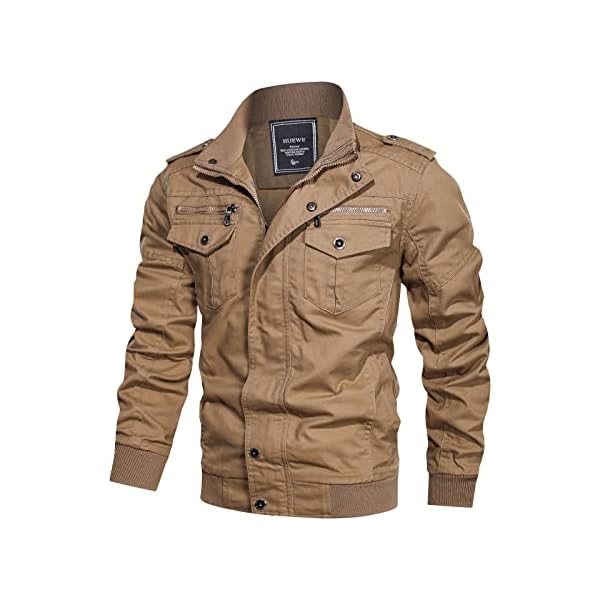 HIJEWE Men Military Jacket Casual Cotton Utility Coat Spring Falls Durable Army Cargo Bomber Stand Collar Multi-Pocket Jacket