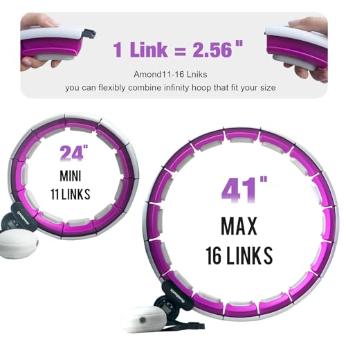 Gonideerix Infinity Smart Hula Hoop, Adjustable 24''-41'', Weighted Fitness Hoop for Exercise, Core Training, Weight Loss & Fat Burning, Indoor Cardio with LED Counter(Pink)