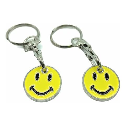 2 x Smiley Face Round Coin Trolley Token Keyring £1 Cover