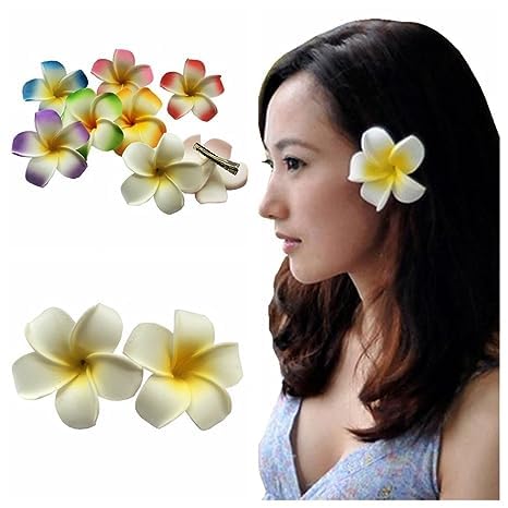 Miniatura 3 de 2 pinzas para el pelo hawaianas Frangipani Plumeria, cabeza de espuma, 2.8 in, color blanco y rosa