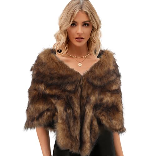 Women Wedding Faux Fur Shawl Shrug Cape with Collar for Bride Bridesmaid Winter Dinner Party Fur Scarf Shoulder Wrap2