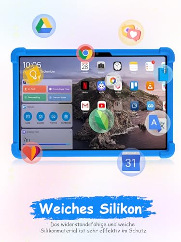 Étui pour tablette TABWEE T50 11 pouces avec coque silicone bleu et support