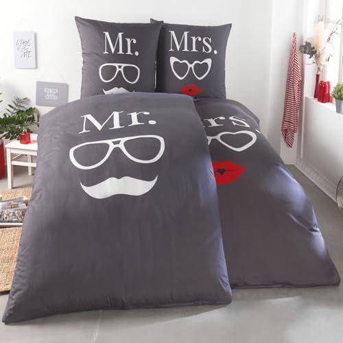 Kuscheli® 4-teilig Partner Bettwäsche 135x200 mit 80x80 Kissenbezug | ÖkoTex Zertifiziert | seidig weich, Mikrofaser Bettwäsche für Paare, Farbe:D03, Größe:135x200 + 80x80
