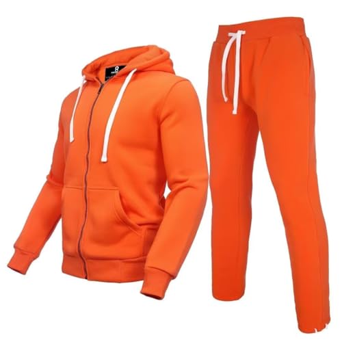 R RAMBLER 1985 Mens Tracksuit 2 pieces thick Fleece Hooded Sweatsuit set,full zip fashion solid color jogger suit running sports outwear(orange,M)