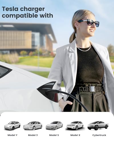 Portable Level 1/2 EV Charger for Tesla, 16A Electrical Car Mobile Charger 25FT Extension Cable with 240V NEMA 6-20 Plug, 120V NEMA 5-15 Adapter, NACS Home Wall Connector for Tesla Model-Y/3/S/X