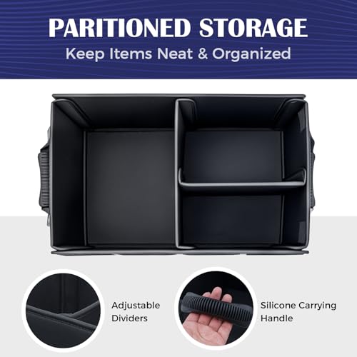 Image of Coverado Car Trunk Organizer - 70L Nappa Leather Trunk Organizer for SUV with Lid, Multi Collapsible Car Storage Organizer Foldable, Multi Compartments with 2 Straps for SUV /Truck