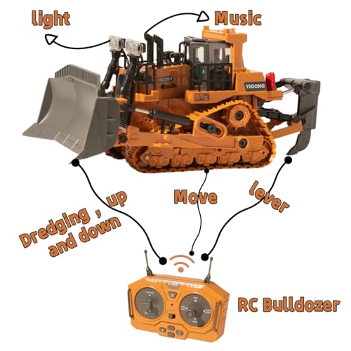 Image of 9-Channel RC Bulldozer with Lights and Sound,Construction Remote Control Bulldozer,Heavy Equipment Vehicles Dozer Toys for Adults Kids Boys Ages 3-12+ Christmas Birthday Gift 2026