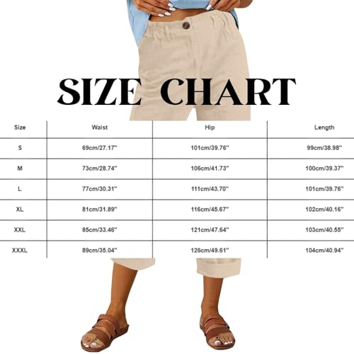 Capri Pants for Women Cotton Linen Straight Wide Leg Capris Casual Summer 2025 Loose Elastic High Waist Cropped Trouser4
