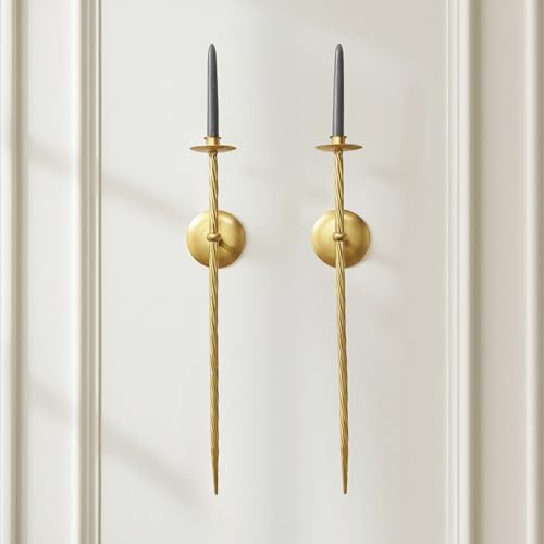 Large Wall Candle Holder Set of 2 Gold Twisted Sconces