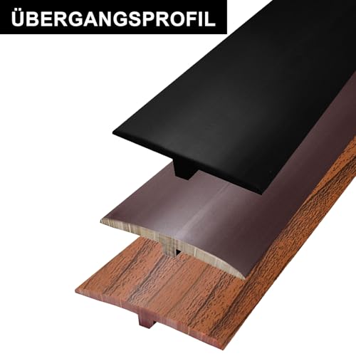 Übergangsprofil selbstklebend, T Profil 5 x 300 cm, Flexible PVC Übergangsleiste Boden für alle Bodenarten, zuschneidbar & wasserfest (Schwarz, 3 M)