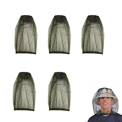 5 Pack Premium Mosquito Head Net Mesh Hat Face Netting Lightweight Durable Protective Cover Fly Insects Bugs Preventing for Camping Hiking Fishing Outdoor Activity