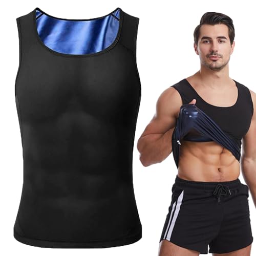 Chaleco de sauna para hombre | Sport Sauna Camiseta de tirantes de cintura Entrenador chaleco, Camiseta deportiva de secado rápido, Top Shirt Workout Vest No Zip, Negro , L