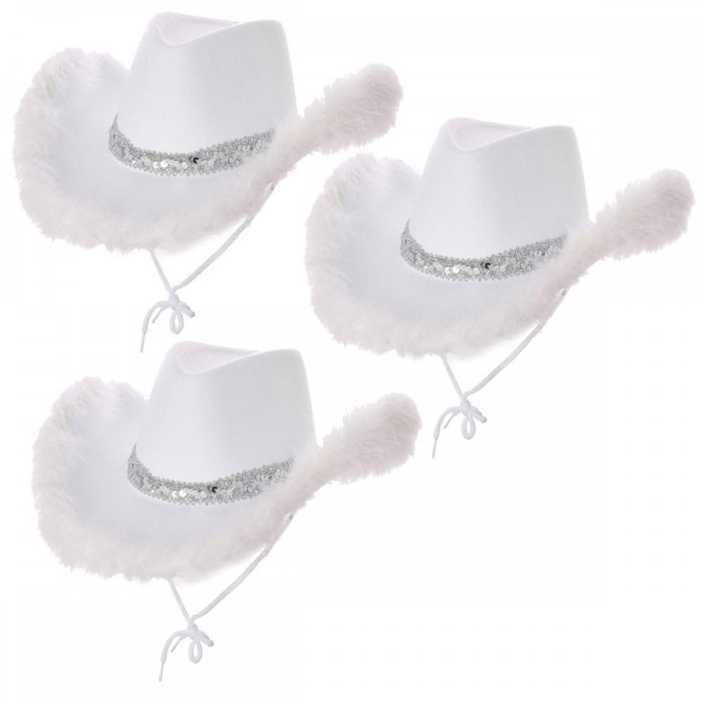 Titch & Timbo Texan Cowgirl Cowboy 3 Pack (Multiple Options) : Adult Womens Fancy Dress Party Accessory Country Western Rancher Rodeo Wild West Music Festival (Sequins & Marabou Feather, White (3))