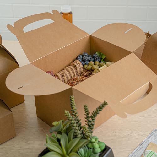 Bio Tek 10 x 7 x 8 Inch Gable Boxes For Party Favors, 25 Attractive Gift Boxes - With Built-In Handle, Greaseproof, Kraft Paper Gable Boxes, For Birthday Parties And Weddings by Restaurantware - Image 8
