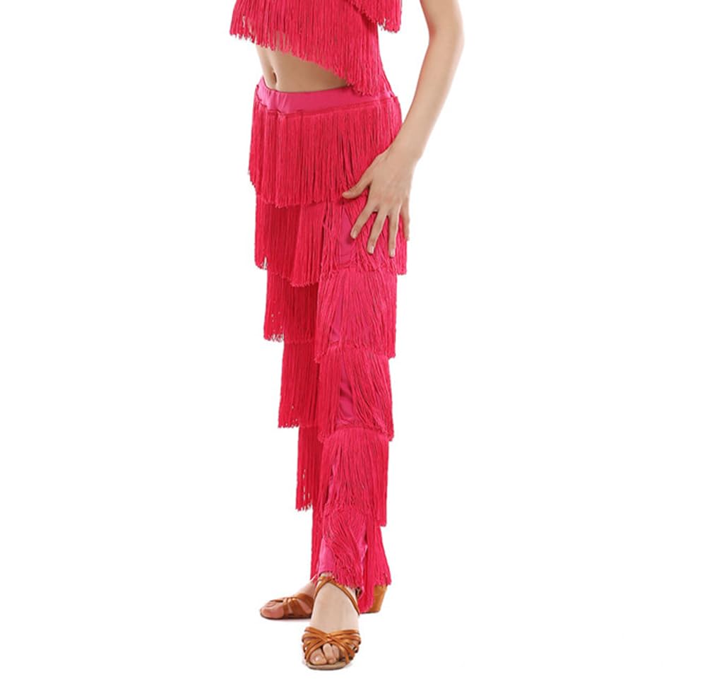 ZBH1985 Girls' Women's Latin Dance Pants Tassel Hall Professional Children's Tassel Rumba Tango Salsa Practice Pants