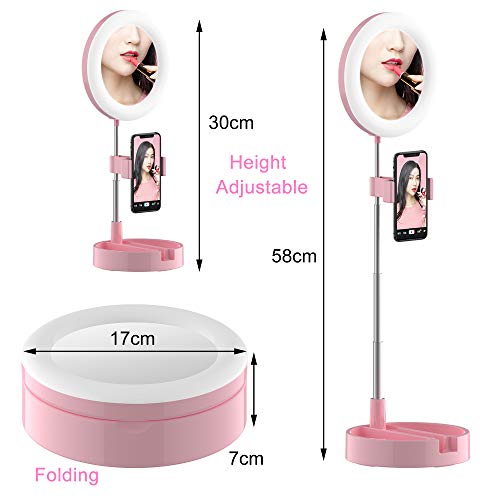 XUBX Faltbare Selfie Ringlicht, LED Ringleuchte mit Stativ und Handyhalter, Schminke Kosmetikspiegel Licht Dimmbare 3… – Bild 3