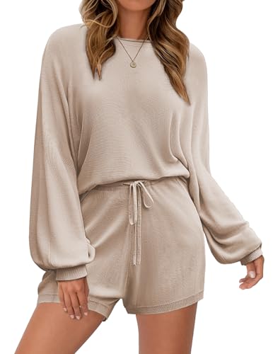 Image of Ekouaer Knit Pajamas Set for Women Lounge Wear Sets Long Sleeve Sweatsuit Matching 2 Piece Outfits Casual Sweater Sets S-XXL