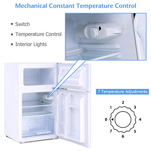 Costway Compact Refrigerator, 3.2 Cu Ft. Unit 2-Door Freezer Cooler Fridge With Reversible Door, Removable Glass Shelves, Mechanical Control, Recessed Handle For Dorm, Office, Apartment (White) #TOP4
