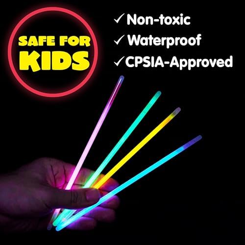 JOYIN 100 Pcs 8" Glow sticks Bulk Party Favors Pack, Neon Glow in the Dark Party Supplies, Light Up Necklaces and Bracelets with Connectors, Easter, Football, Birthday Decorations - View 6