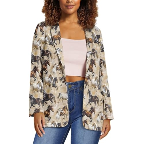 Women's Casual Blazers One Button Lapel Collar Sports Coat with Pocket Lightweight Long Sleeve Suit Jackets