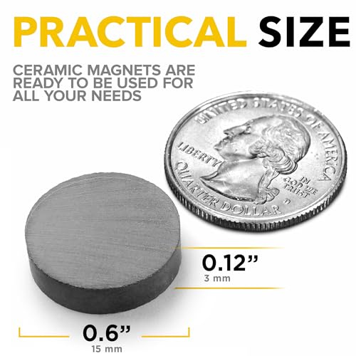 Image of Strong Ceramic Round Magnets with Adhesive Backing (0.6x0.12 /15x3mm, 62 pcs) - Heavy Duty Sticky Magnets, Non-Corrosive, Versatile for Home, Office, Workshop, Whiteboard, Fridge and Hobby Use