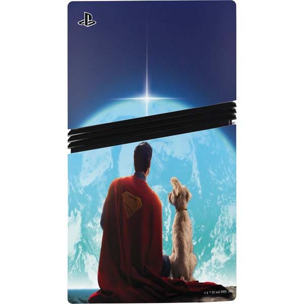 Skinit Decal Gaming Skin Compatible with PS5 Pro Disk Bundle - Officially Licensed Superman 2025 Superman & Krypto Watch The Earth Design