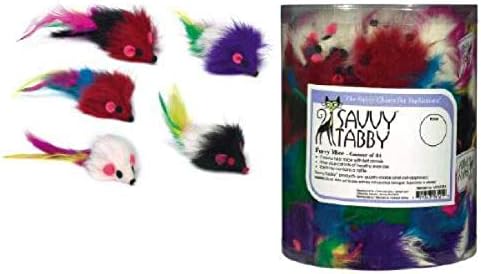 Savvy Tabby Furry Mice Cat Toys Canister, 84-Pack