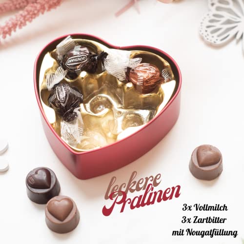 Edle Pralinen Dose in Herzform mit Individueller Gravur | Herzdose mit 6 leckeren Pralinen - Helle und Dunkle Schokolade… – Bild 7