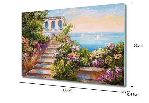 Planche à découper induction en verre de sécurité décor fleurs marines 80x52cm - 3