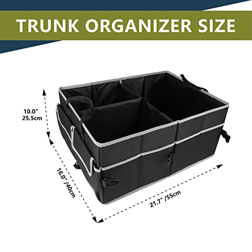 Tahoe Trails 21.7" Foldable Trunk Organizer For Car Storage, Reinforced Base Plates, Non Slip Bottom, Securing Straps, 11 External Pockets #TOP2