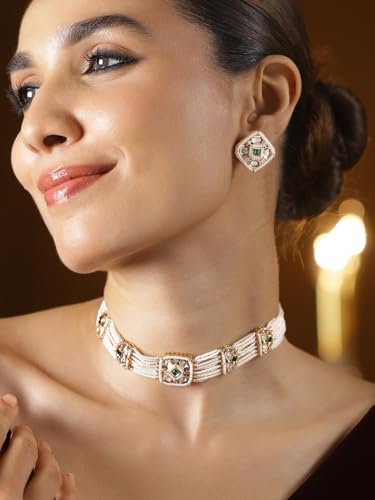 Image of Rubans Choker Necklace Set Kundan Traditional Stylish Jewellery Gift for Women & Girls