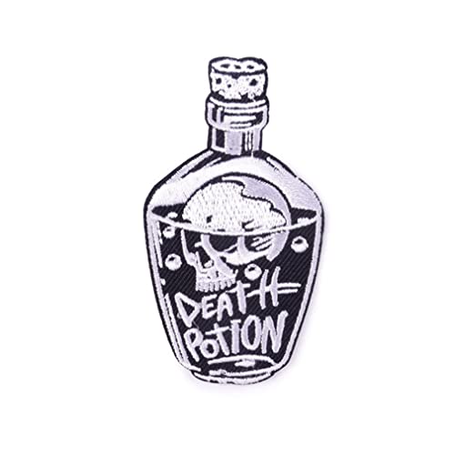 Death POTTEN Skull Wine Bottle Embroidery Sticker Skull Embroidery Cloth Sticker DIY Bottle Ironable T-Shirt with Adhesive Patch for Jacket Backpack