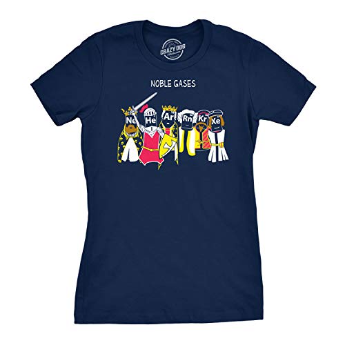 Crazy Dog Tshirts - Womens Noble Gases Science T Shirt Funny Nerdy tee for Geeks Cool Graphic (Navy) - S - Camiseta para Mujer
