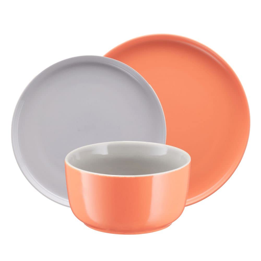 VILLA ITALIA Serwis obiadowy Komplet talerzy na 6 osób Zestaw naczyń, Zastawa stołowa, Talerz płytki, Talerz deserowy, Misa, BORNEO orange-grey PC298-K