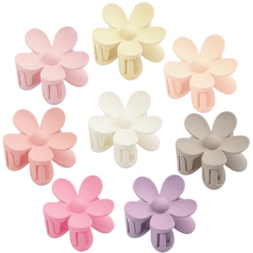 AOENJIE Large Matte Flower Claw Clips 8-Pack (Pastels & Neutrals)