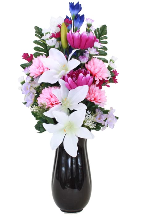Amazon｜山久 造花 仏花 ユリとりんどうと小菊の花束 一本(一束) 約