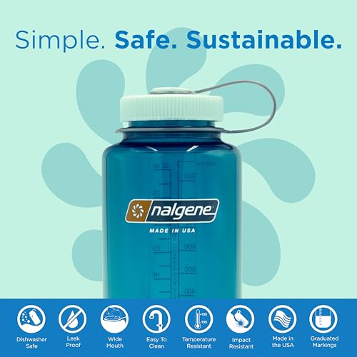Image of Nalgene 32 oz Wide Mouth Water Bottle | BPA-Free, Durable & Leak Proof, Lightweight Bottle for Hiking & Gym, Work & Travel, Trout Green (Pack of 6)