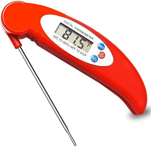Instant Read Thermometer - Best Digital Meat and Kitchen Thermometer w/ Internal Probe - Ultra Fast Instant Read Electronic Cooking Thermometer for BBQ, Grilling, Baking, Liquids, Food, Bread (Red)